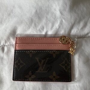 Louis Vuitton Pink Top Brown Monogram Card Holder with Gold Charm